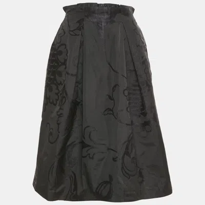 Pre-owned Ch Carolina Herrera Black Jacquard Short Skirt L