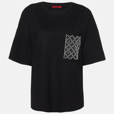 Pre-owned Ch Carolina Herrera Black Knit Embellished Pocket T-shirt L
