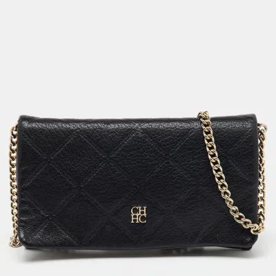 Pre-owned Ch Carolina Herrera Black Leather Chain Crossbody Bag