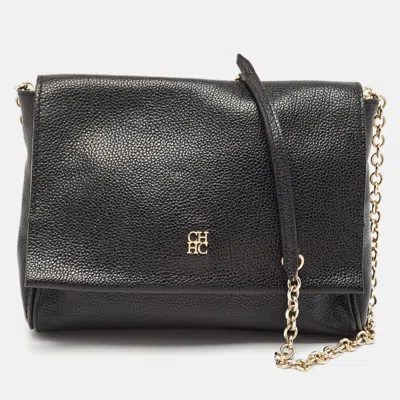 Pre-owned Ch Carolina Herrera Black Leather Chain Flap Shoulder Bag