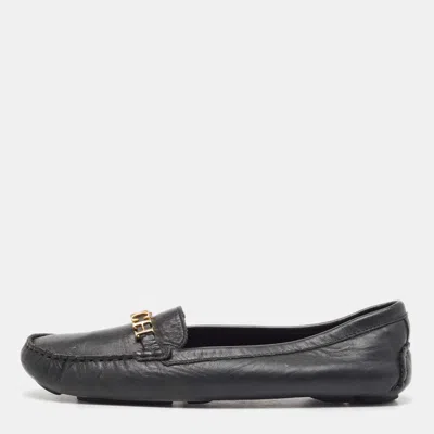 Ch Carolina Herrera Black Leather Chch Logo Loafers