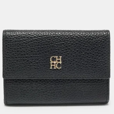Pre-owned Ch Carolina Herrera Black Leather Compact Wallet