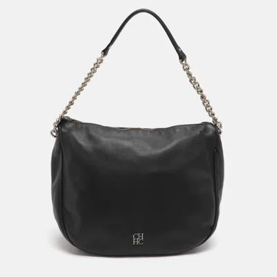 Pre-owned Ch Carolina Herrera Black Leather Hobo