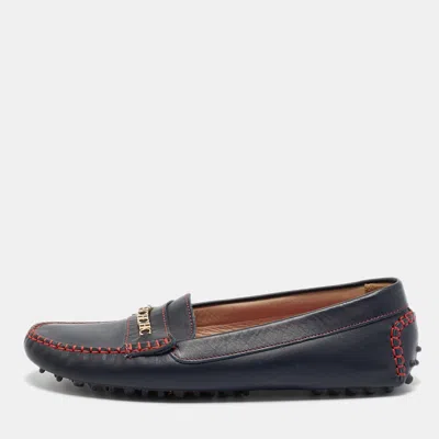 Ch Carolina Herrera Black Leather Loafers In Blue