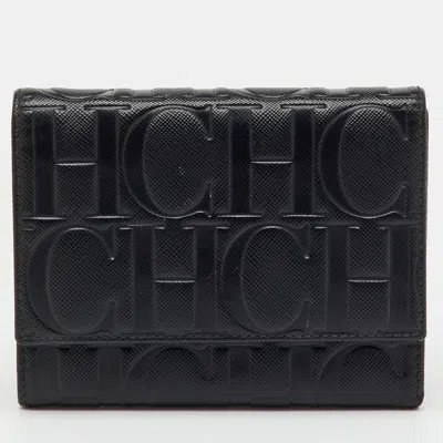 Ch Carolina Herrera Black Leather Logo Embossed Trifold Wallet