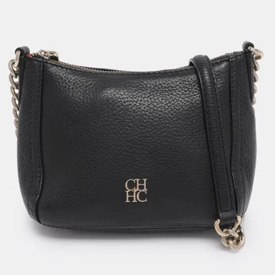 Pre-owned Ch Carolina Herrera Black Leather Maria Crossbody Bag