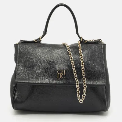 Pre-owned Ch Carolina Herrera Black Leather Minuetto Flap Top Handle Bags