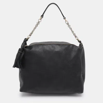 Pre-owned Ch Carolina Herrera Black Leather Tassel Shoulder Bag