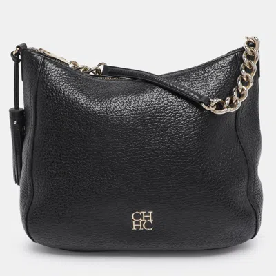 Pre-owned Ch Carolina Herrera Black Leather Tassel Shoulder Bag