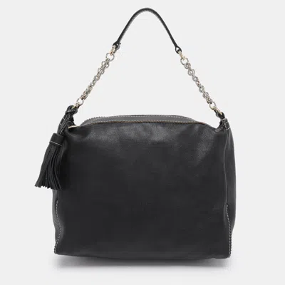 Ch Carolina Herrera Black Leather Tassel Shoulder Bag