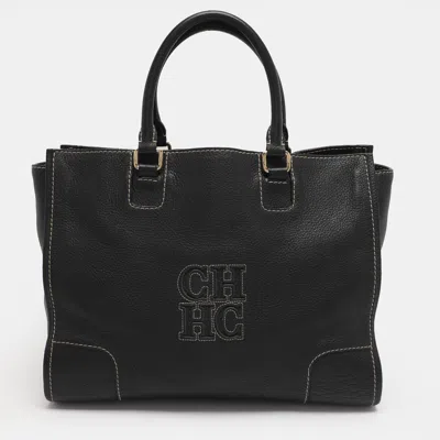 Ch Carolina Herrera Black Leather Tote