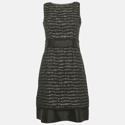 Pre-owned Ch Carolina Herrera Black Lurex Tweed Raw Edge Short Dress M