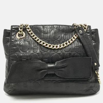 Pre-owned Ch Carolina Herrera Black Monogram Embossed Leather Audrey Shoulder Bag