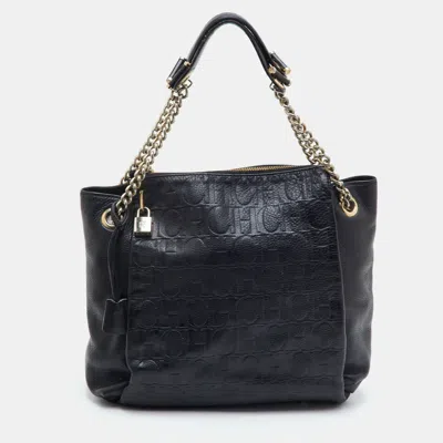 Ch Carolina Herrera Black Monogram Embossed Leather Chain Tote