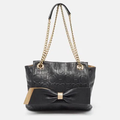 Pre-owned Ch Carolina Herrera Black Monogram Leather Audrey Shoulder Bag