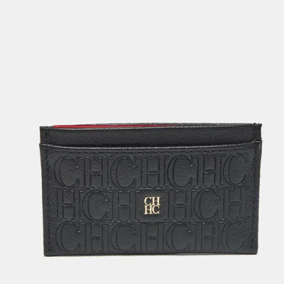 Pre-owned Ch Carolina Herrera Black Monogram Leather Card Holder