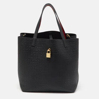 Pre-owned Ch Carolina Herrera Black Monogram Leather Matryoshka Padlock Tote