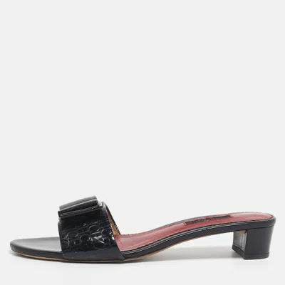 Pre-owned Ch Carolina Herrera Black Patent Leather Matryoshka Slide Sandals Size 40