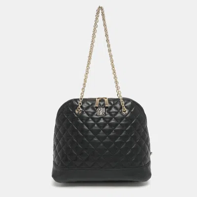 Pre-owned Ch Carolina Herrera Black Quilted Leather Chain Satchel