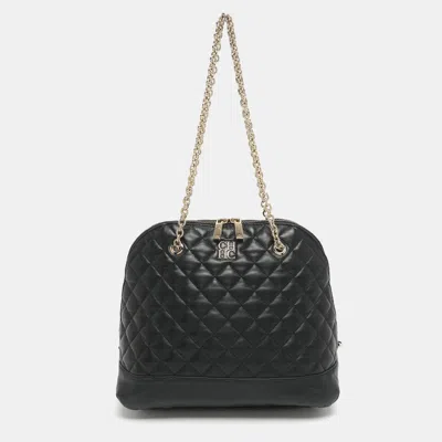 Ch Carolina Herrera Black Quilted Leather Chain Satchel