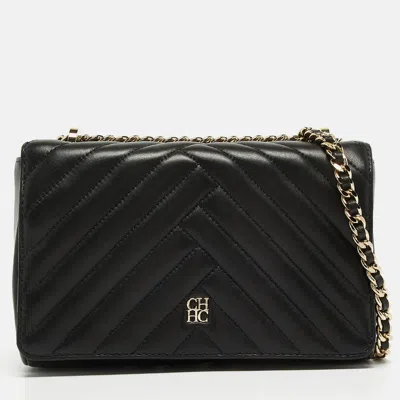 Pre-owned Ch Carolina Herrera Black Quilted Leather Flap Bag