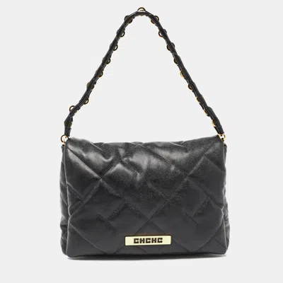Pre-owned Ch Carolina Herrera Black Quilted Leather Medium Bimba Soft Shoulder Bag