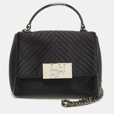 Ch Carolina Herrera Black Quilted Satin Top Handle Bag