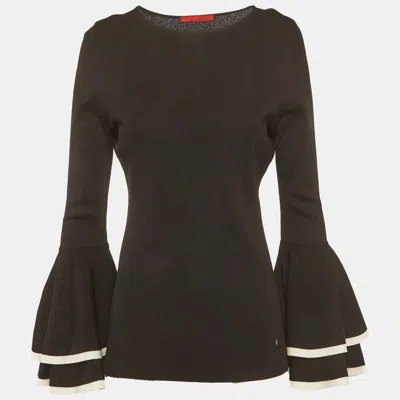 Pre-owned Ch Carolina Herrera Black Stretch Knit Flared Sleeve Top S