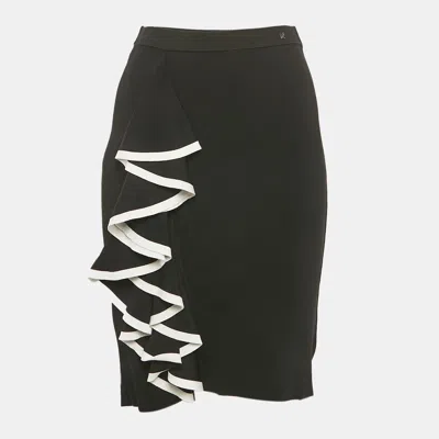 Pre-owned Ch Carolina Herrera Black Stretch Knit Ruffled Pencil Skirt Xs