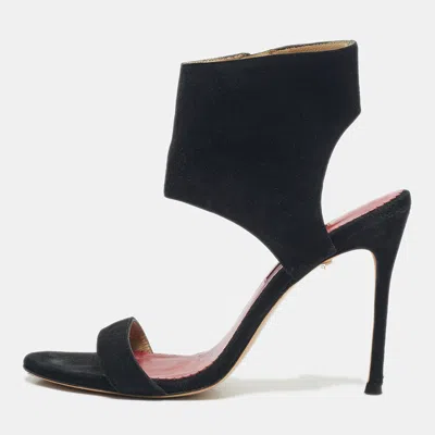 Pre-owned Ch Carolina Herrera Black Suede Ankle Strap Sandals Size 39