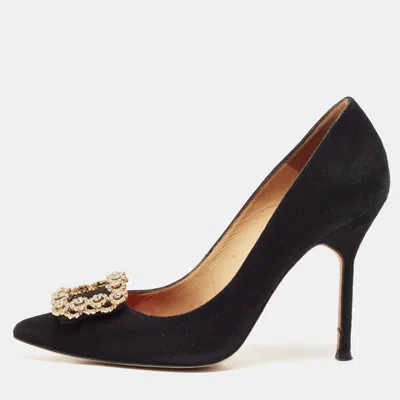 Ch Carolina Herrera Black Suede Crystal Embellished Pointed Toe Pumps