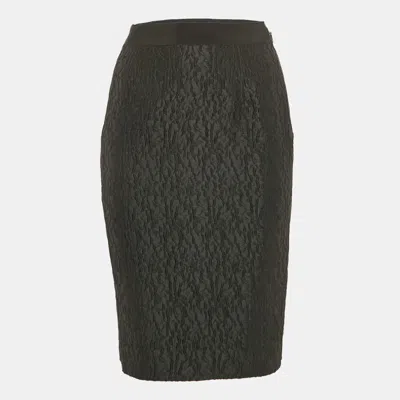 Pre-owned Ch Carolina Herrera Black Textured Jacquard Pencil Skirt Xs