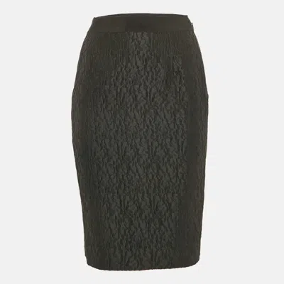 Ch Carolina Herrera Black Textured Jacquard Pencil Skirt Xs