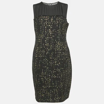 Pre-owned Ch Carolina Herrera Black Tweed Sheath Dress L