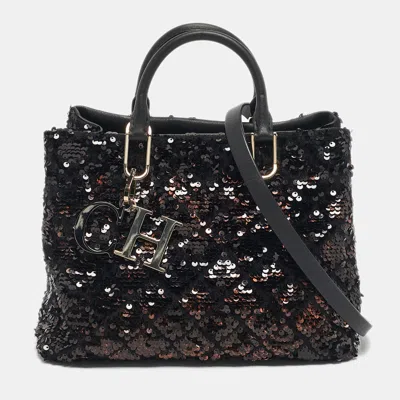 Pre-owned Ch Carolina Herrera Black/bronze Sequins Charm Tote