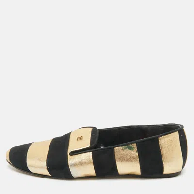 Ch Carolina Herrera Black/gold Leather And Suede Smoking Slippers In Multi