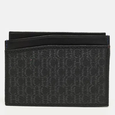 Pre-owned Ch Carolina Herrera Black/grey Monogram Coated Canvas And Leather Card Holder