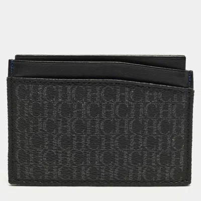 Ch Carolina Herrera Black/grey Monogram Coated Canvas And Leather Card Holder