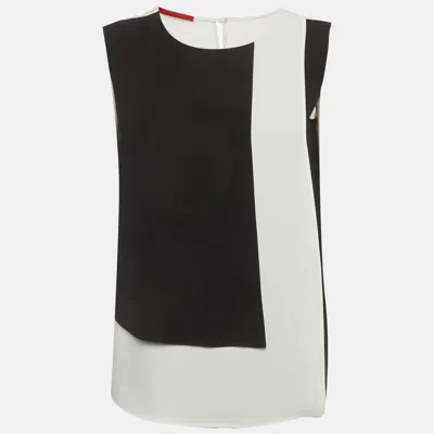 Pre-owned Ch Carolina Herrera Black/white Crepe Colorblock Blouse S