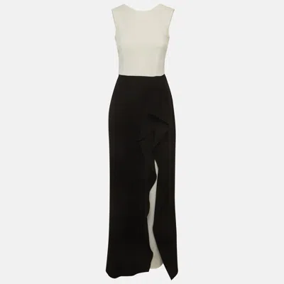 Ch Carolina Herrera Black/white Crepe Ruffled Evening Dress