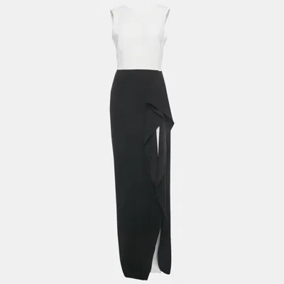 Pre-owned Ch Carolina Herrera Black/white Crepe Ruffled Sleeveless Evening Dress M