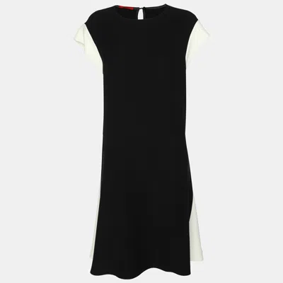 Pre-owned Ch Carolina Herrera Black/white Polyester Midi Dress M
