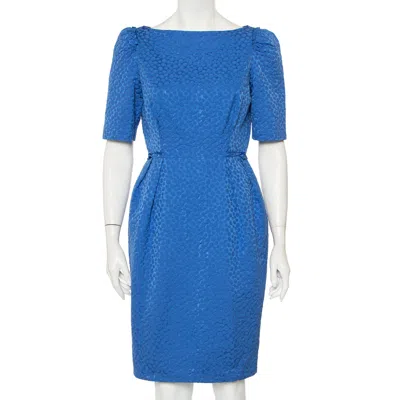 Ch Carolina Herrera Blue Embossed Cotton Sheath Dress