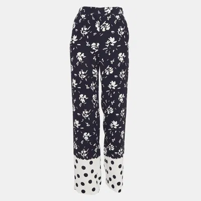 Ch Carolina Herrera Blue Floral Printed Crepe Wide-leg Pants