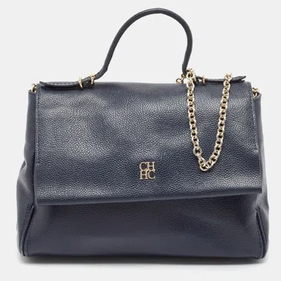 Pre-owned Ch Carolina Herrera Blue Leather Minuetto Flap Top Handle Bag