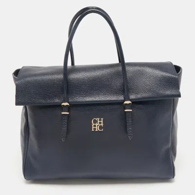 Pre-owned Ch Carolina Herrera Blue Leather Tempo Collection Adagio Tote