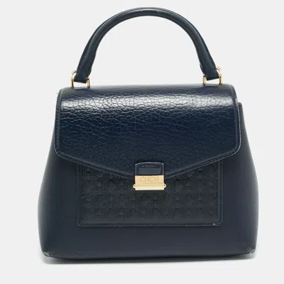 Pre-owned Ch Carolina Herrera Blue Monogram Leather Top Handle Bag