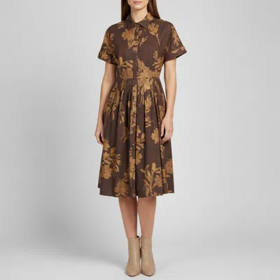 Pre-owned Ch Carolina Herrera Brown Jasmine Biznaga Print Cotton Shirt Dress M