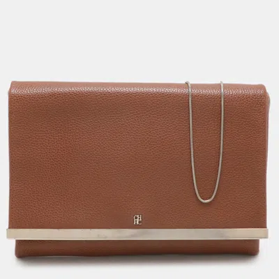 Ch Carolina Herrera Brown Leather Chain Clutch