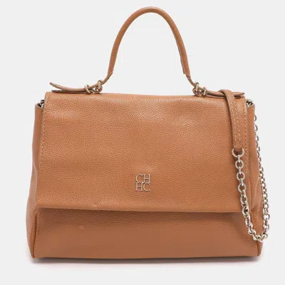 Ch Carolina Herrera Brown Leather Minuetto Top Handle Bag